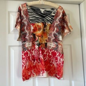 Chico’s Tropical Cap Sleeve Top - Size 3